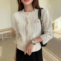 Autumn/winter Round Neck Twist Cardigan Sweater Outer Wear Korean Fashion Elegant Knitted Long Sleeve Jackets Loose Casual Office Solid Coats Clothing One size balta