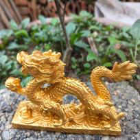 Golden Dragon Zodiac Figurine - Azure Han Dragon Decor for Office or Living Room Small 13x2.5x7 cm auksas