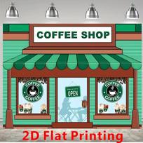 2D Green Brown Coffee Shop Backdrop with Coffee Beans & Drinks 47.2x31.5inch/120*80cm