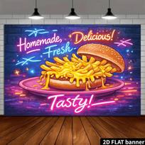 2D Homemade Fresh Burger Tapestry, Delicious Food Store Wall Decor for Cafe 47.2x31.5inch/120*80cm
