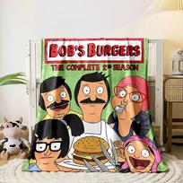 Cartoon characters gathered with a burger, some making humorous expressions. for all seasons blanket lunch break throw gift 80cm x 120cm