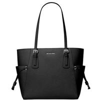 MICHAEL KORS Voyager Sidabriniai Metaliniai Aksesuarai Prekės Ženklas Logotipas Veršio Oda Rankinė Tote Bag Pirkinių Krepšys Pečių Krepšys Didelė Moteriška Juoda juoda
