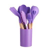 12 Piece Silicone Kitchen Utensil Set with Heat Resistant Handles Includes Spatula Slotted Spoon Whisk Tongs and Brush with Storage Holder One Size violetinė