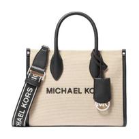 MICHAEL KORS rankinė Mirella dviejų spalvų su raidžių spaudiniu pirkinių krepšys pirkinių krepšys rankinė per petį per kūną medvilnės ir poliesterio pluošto maži dydžio unisex juoda