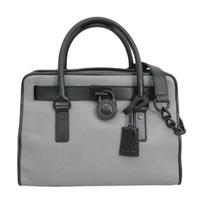 MICHAEL KORS Hamilton Series French Binding Logo Pendant Colorblock Design Leather Shoulder Crossbody Handbag Women's Steel Gray pilka spalva