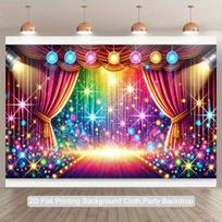 2D Flat Glitter Stage Banner with Spotlights and Bokeh Lights for Carnival and Party Background Cloth 47.2x31.5inch/120*80cm