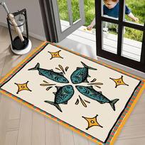 Abstract Geometric Fish Print Doormat, Mid-Century Modern Ocean Floor Mat for Entryway Bathroom Nautical Home Decor Carpet 40x60cm