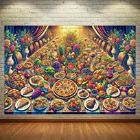 2D Rich Dinner Table Backdrop for Food Photography or Party Photoshoot 47.2x31.5inch/120*80cm