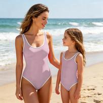 Girls One Piece Swimsuit Solid Color Round Neck Sleeveless Swimwear Kids Beachwear for Swimming Pool and Water Activities 100 rožinė