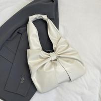 Bow Decor Faux Leather Tote Bag Large Capacity Women's Shoulder Handbag balta