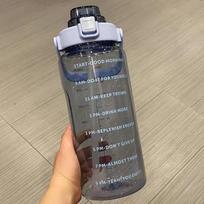 2000mL Sports Water Bottle with Straw Large Capacity Fitness Gym Motivational Fitness Jugs mėlyna