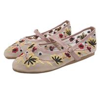Fashion Ballet Flats 2025 Mesh Breathable Luxury Designer Embroidered Flower Mary Jane New Summer Light Comfortable Women Flat Shoes 35 rožinė