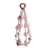 Eye Catching Mobile Phone Chain Handmade Beaded Cellphone Lanyard For Women Girls Telephone Strap Jewelry Drop-resistant 1 rožinė