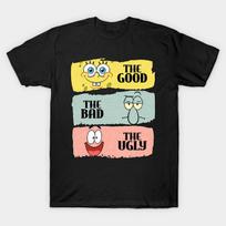 Men Black Print T-shirt The Good The Bad The Ugly Spongebob No-Cut Transfer Paper Print Cotton Tshirt L juoda