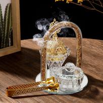Gold Basket Crystal Glass Incense Burner Middle Eastern Wedding Candle Holder Aromatherapy Decor Luxury Gift Set