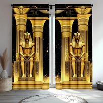 Egyptian Pyramid Curtains Black Gold Hieroglyphs Living Room Bedroom Curtain With Rod Pocket Light Filtering Polyester Perfect For Sitting W100*H70(CM)-Rod Pocket&1PCS