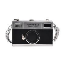 PU Camera Shoulder Bag Small Bag Funny Box Bag French   Party sidabras/juoda