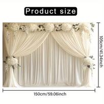 2D Bridal Shower Backdrop, White Draped Curtain with Flowers Photo Booth Background 47.2x31.5inch/120*80cm