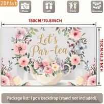 2D Elegant Watercolor Teapot Backdrop with Floral Wreath for Party 47.2x31.5inch/120*80cm