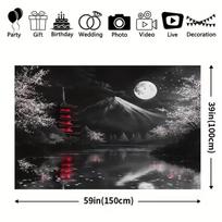 2D Black White Japanese Fuji Tapestry for Asian Aesthetic Home & Party Background 47.2x31.5inch/120*80cm