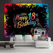 2D Rainbow Paint Splatter 18th Birthday Backdrop, Teen Party & Photoshoot Banner 47.2x31.5inch/120*80cm