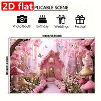 2D Enchanted Forest Fairy House Backdrop Children's Party Photo Booth 47.2x31.5inch/120*80cm