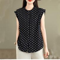 short sleeve oversized cotton Polka Dot vintage shirts & blouses for blouse Casual loose summer tops women button up shirt L juoda