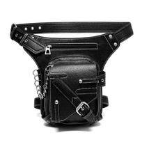 Steampunk Fanny Pack, Men's Rivet Chain Rock Motorcycle Fashi Crossbody Bags, Outdoor Street Trendy Leather Waist Thigh Bags juoda