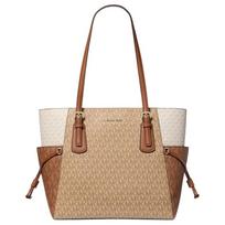MICHAEL KORS Voyager brand logo presbyopia printed all over canvas Tote bag Tote shopping bag shoulder bag large size women's brown and camel ruda