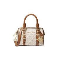 MICHAEL KORS rankinė Bedford Presbyopia Spalvų blokas Prekės ženklo ikoniškas logotipas Spausdinimas Boston krepšys Dengtas drobės su odos apdaila Per petį Pečius Mini mini balta