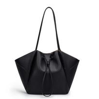 Brand Drawstring Tote Bag Large-capacity Pu Leather Bucket-shaped Solid Color Shoulder Bag French Retro Minimalist Handbag New 29x49x14cm juoda