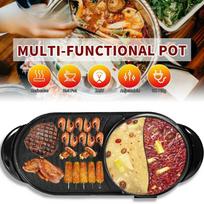 1200W 110V 2 in 1 Smokeless Barbecue Pan Shabu Pot Non-Stick BBQ Griddle Home Hotpot Baking Plate Electric Hot Pot Oven