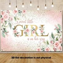 2D Flat Watercolor Floral Baby Girl Shower Backdrop with Blush Pink Roses and Gold Accents 47.2x31.5inch/120*80cm