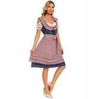 Traditional Bavarian Style Dress Oktoberfest Costume Women's Stage Performance Dress Maid Outfit with Apron and Lace Details L
