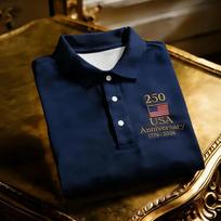 Men's Casual Polo Shirt USA Anniversary 1776-2026 Printed Short Sleeve Collared Shirt Lightweight Breathable Fabric Comfortable Fit XL mėlyna