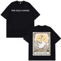 The Silly Goose Tarot Card Double Sided T-Shirt Funny Animal Meme Casual Black Cotton Unisex Women And Men T-shirts S įvairiaspalvis