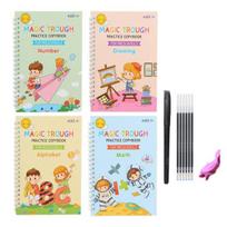 Magic Groove Practice Book Reusable Math Drawing Copybook Number Alphabet Tracing Handwriting Workbook for Children Ages 3-10