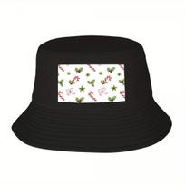 NEW Christmas Canes Pattern With Happy Holiday Holly Bucket Hat Anime Hat Visor Unisex Cap Womens