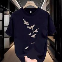 Men's Loose Fit Casual T-Shirt With Abstract Bird Graphic For Everyday Wear S juoda