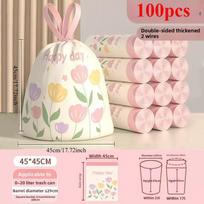 100Pcs Thickened Drawstring Trash Bags Cute Tulip Pattern Disposable Garbage Bags For Home Office Dustbin 100pcs pack