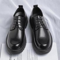 Fashion Round toe men's leather shoes Minimalist and versatile style Party wedding outdoor leisure business thick soled men's shoes 38 juoda