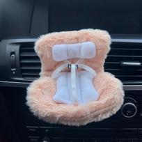 Tinka 17 cm Labubu pakabukui, miela automobilio saugos sėdynės, automobilio oro išleidimo angos dekoracija, automobilio salono dekoravimo papuošalai gelsvai ruda
