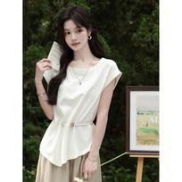 Women's Elegant Apricot Short Sleeve T-Shirt M abrikosas