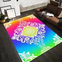 Rainbow Gradient Carpet with White Floral Mandala Pattern Design Suitable for use as an anti-slip for living room bedroom sofas 40x60cm( 15x23in )
