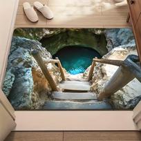 3D Visual Illusion Doormat Realistic Scenic Blue Lagoon Cave Pattern Anti Slip Entrance Mat for Home Bathroom Decor 40cm x 60cm