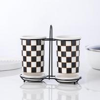 Checkerboard Ceramic Chopsticks Holder Drain Rack Chopsticks Basket Chopsticks Box Cutlery Box Storage Rack Wall-mounted Shelf juoda