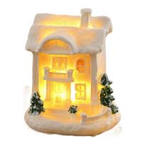 Battery Operated LED Lighted Resin Christmas Village Houses Sets with Figurines Miniature Holiday Indoor Tabletop Decor