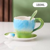 Underglaze Colored Ceramic Mug Tulip Coffee Cup and Saucer Set Flower Teacups Milk Tea Cups Water Glasses Breakfast Cup Milk Mug 101-200ml mėlyna