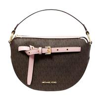 MICHAEL KORS Emilia braided heart logo print canvas crossbody shoulder tote medium women's brown and pink ruda