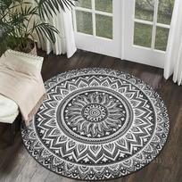 Mandala Round Carpet Modern Flannel Washable Round Mat Non-Slip Interior Bohemian Grey Office Rug 60x60cm